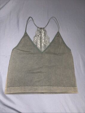 Lace-Back Ribbed Cami Tank Top - Olive Green
